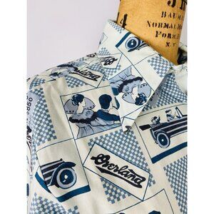 Vintage 70s Montgomery Ward Novelty Print Shirt Sz M Overland Antique Car Print